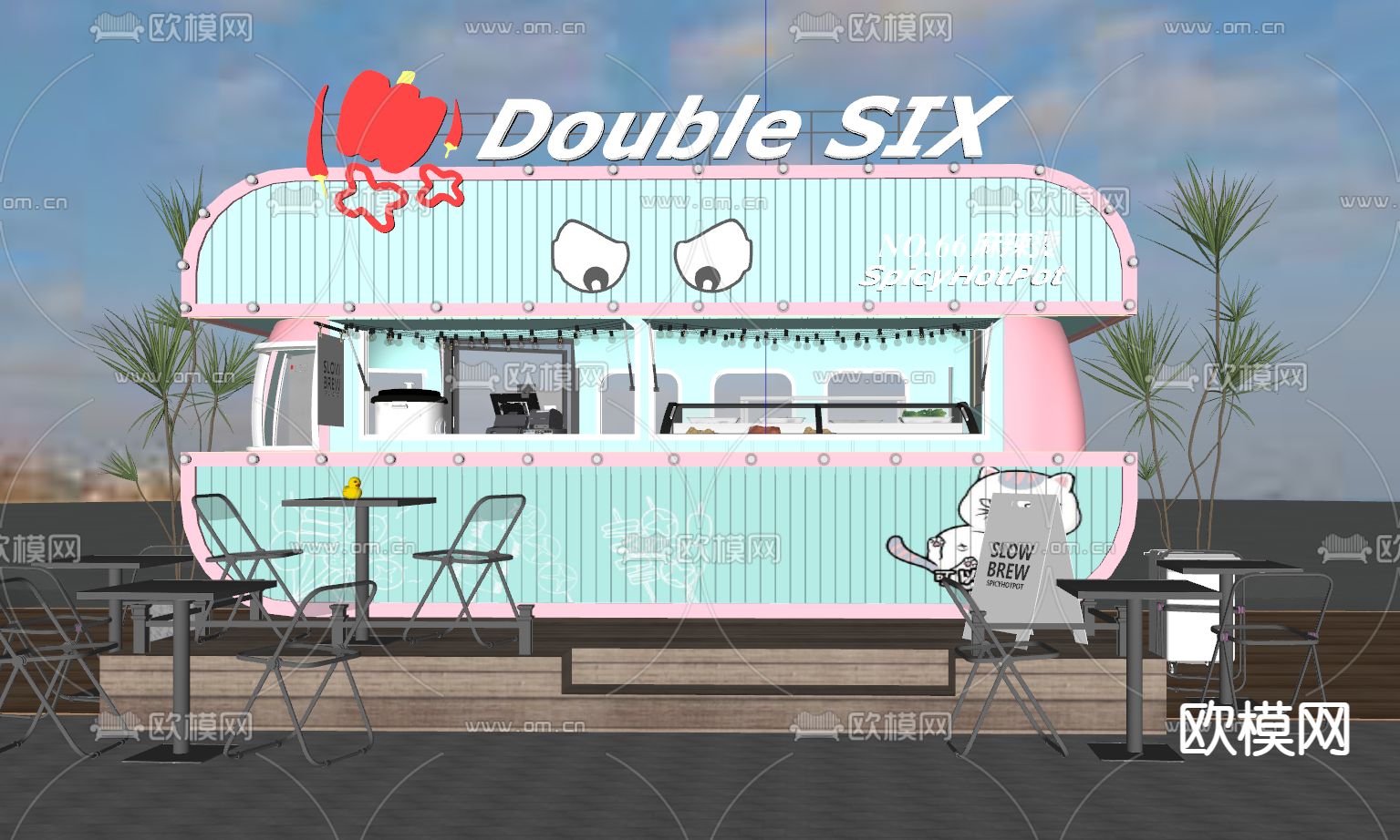 麻辣烫店 小吃店su模型下载（渲染图2）