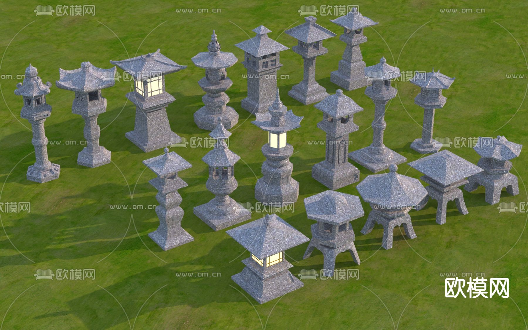 中式庭院灯 户外灯 草坪灯 石灯3d模型下载