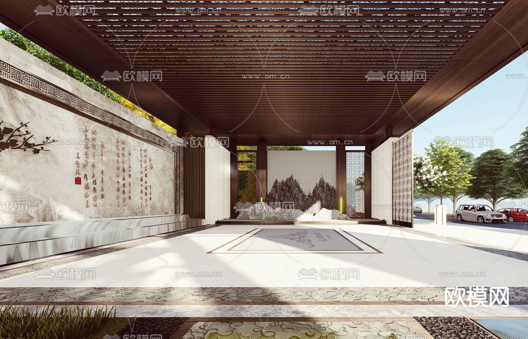 新中式售楼处 示范区su模型下载（渲染图4）