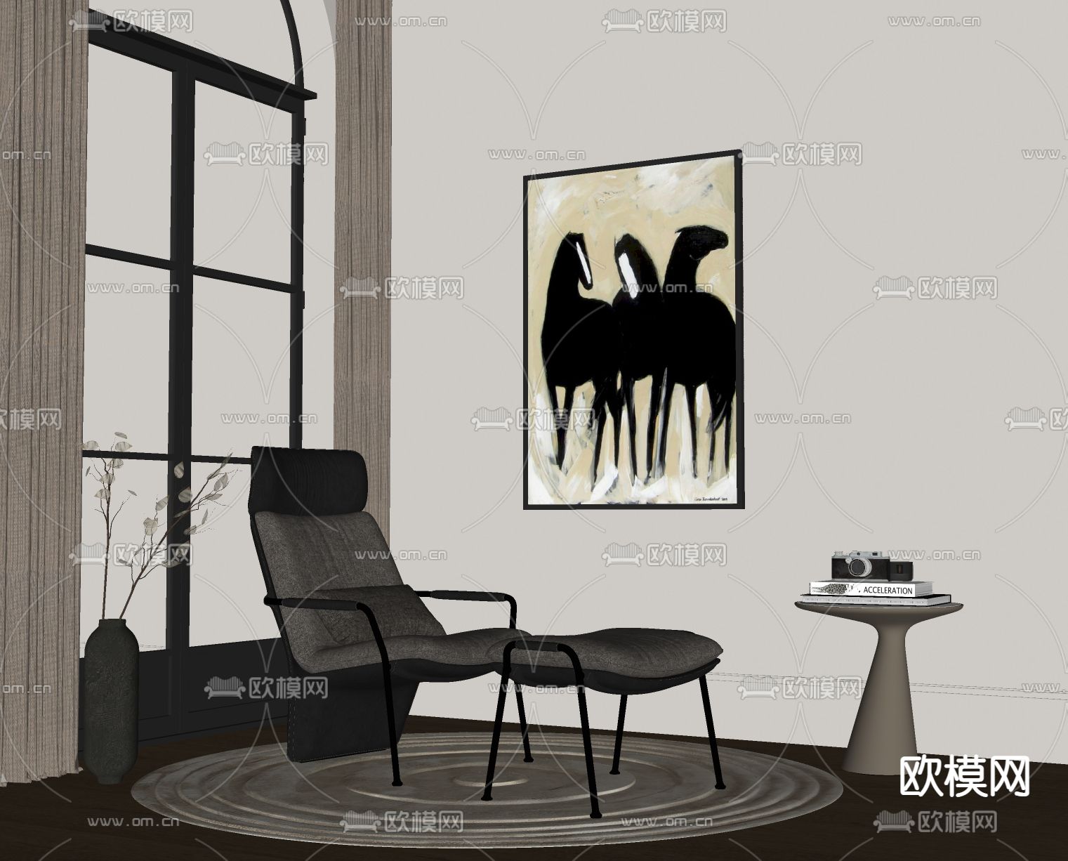 现代休闲椅子 躺椅su模型下载（渲染图2）