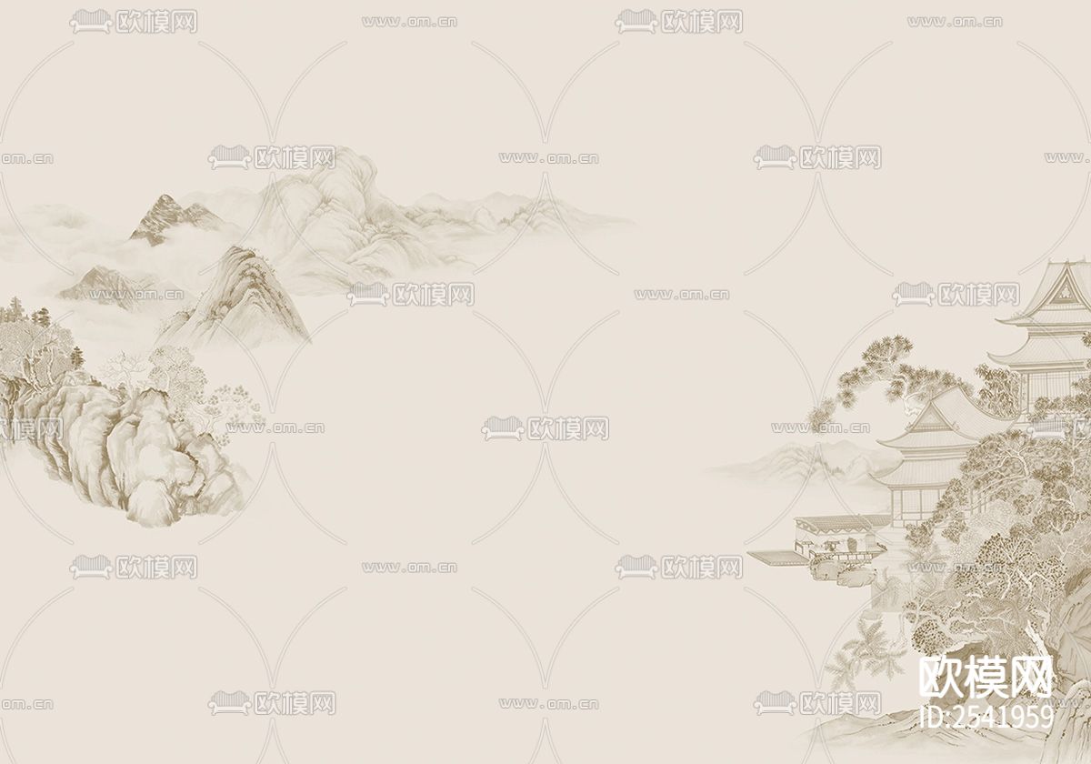新中式山水墙纸下载（渲染图4）