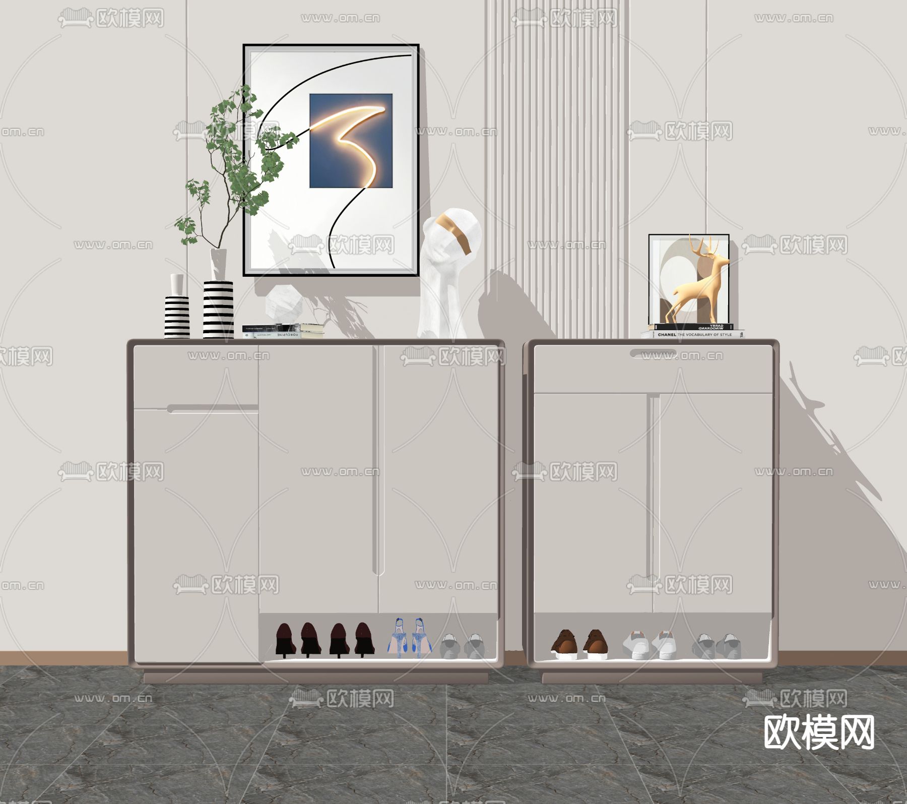 现代玄关鞋柜su模型下载（渲染图2）