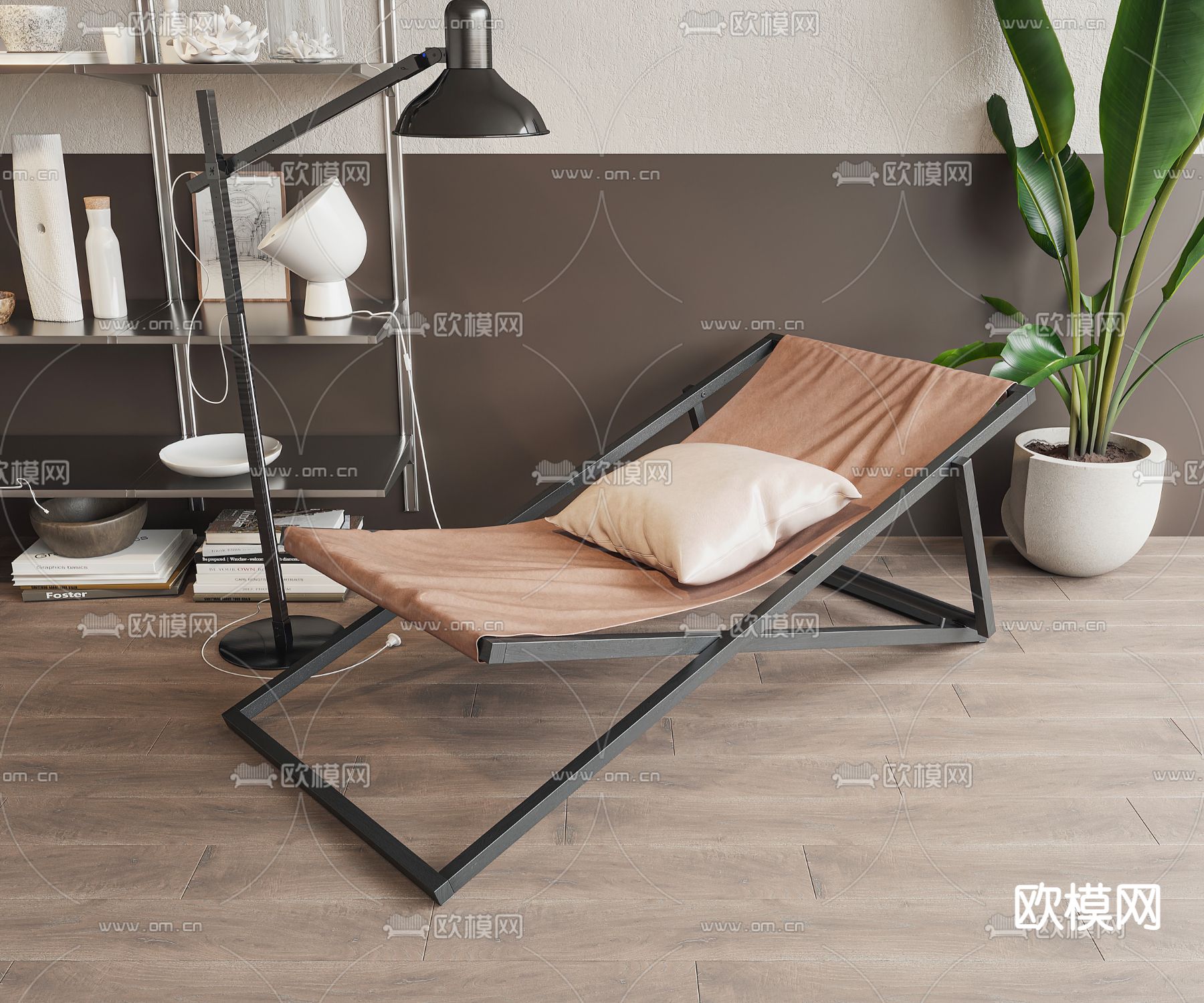 现代躺椅su模型下载（渲染图1）