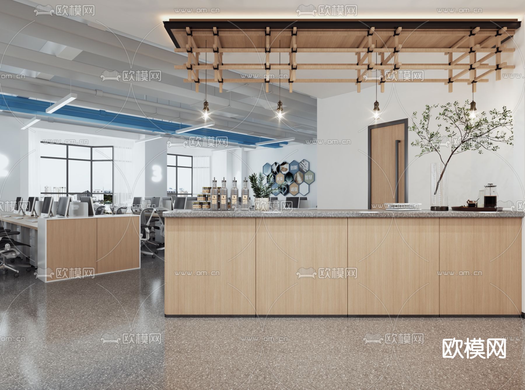 公司前厅 前台接待3d模型下载（渲染图3）