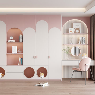  儿童衣柜 书桌椅su模型 