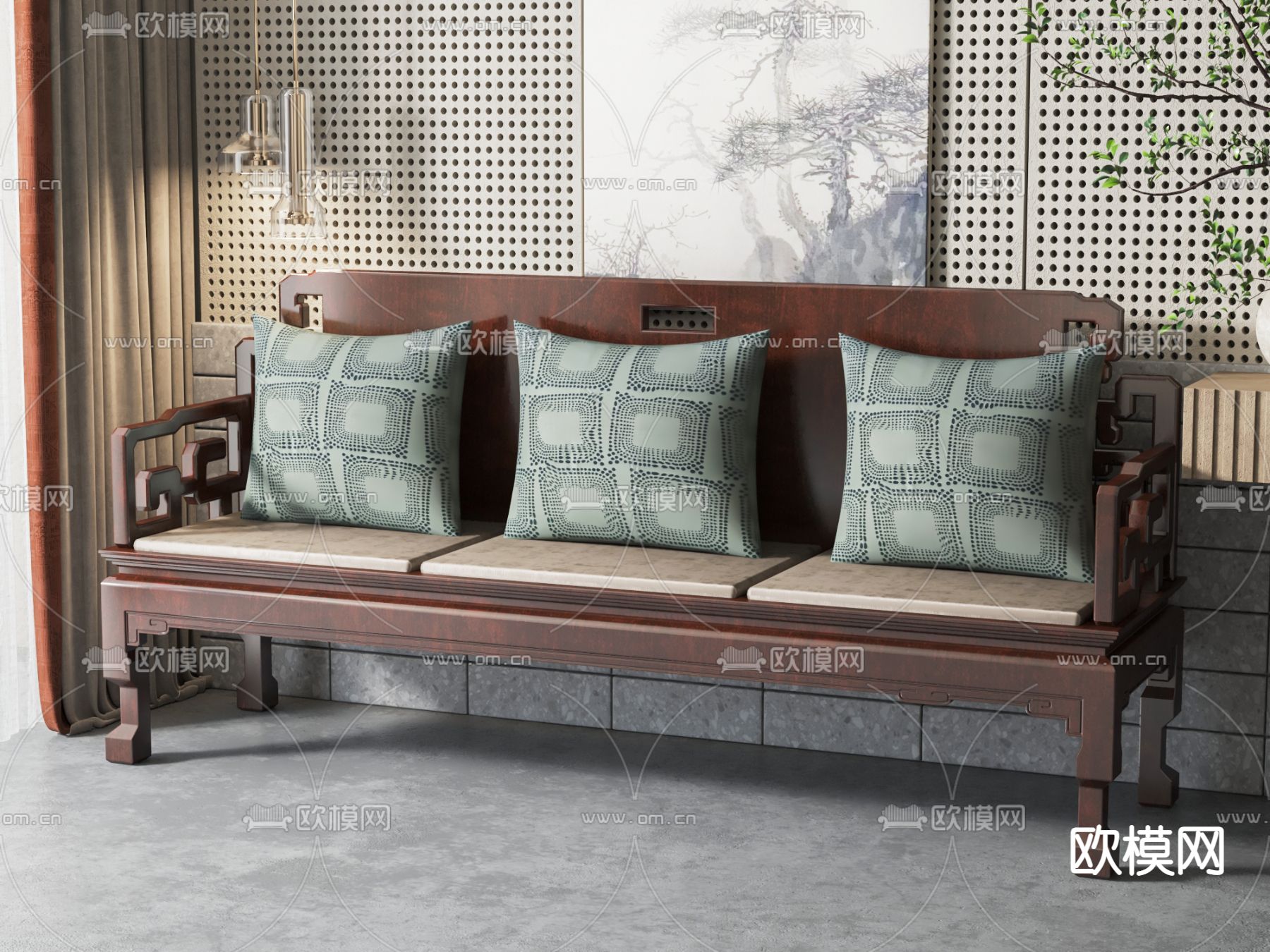 中式多人沙发 三人沙发3d模型下载