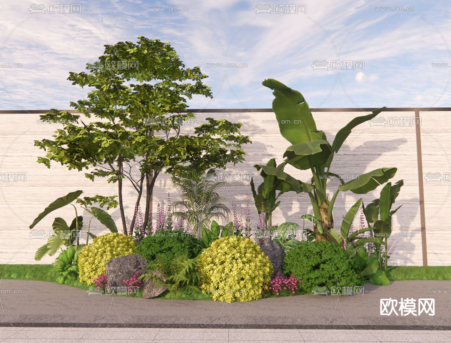 景观树 灌木 植物堆su模型下载（渲染图1）