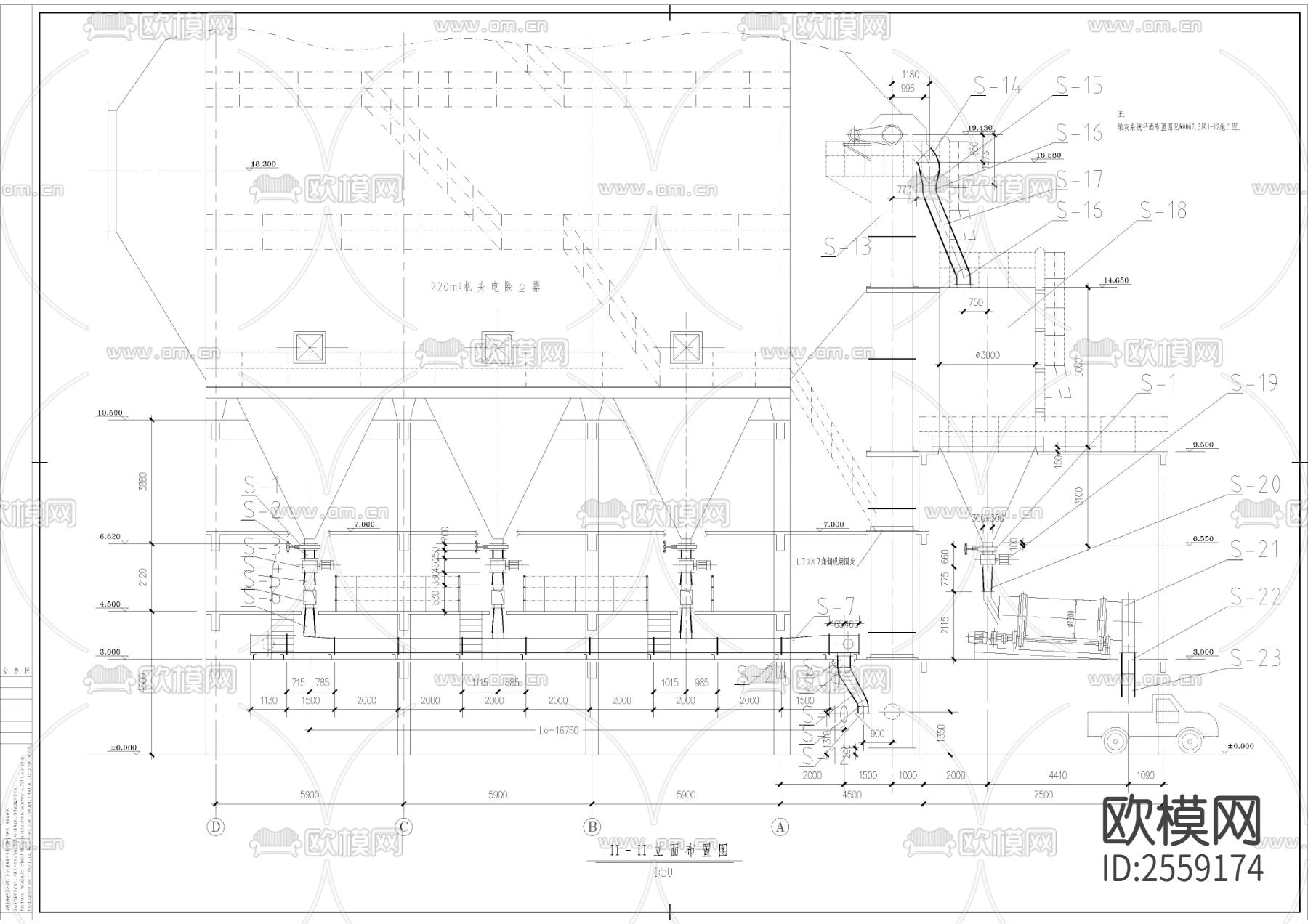 钢铁厂烧结机除尘系统CAD施工图下载（渲染图7）