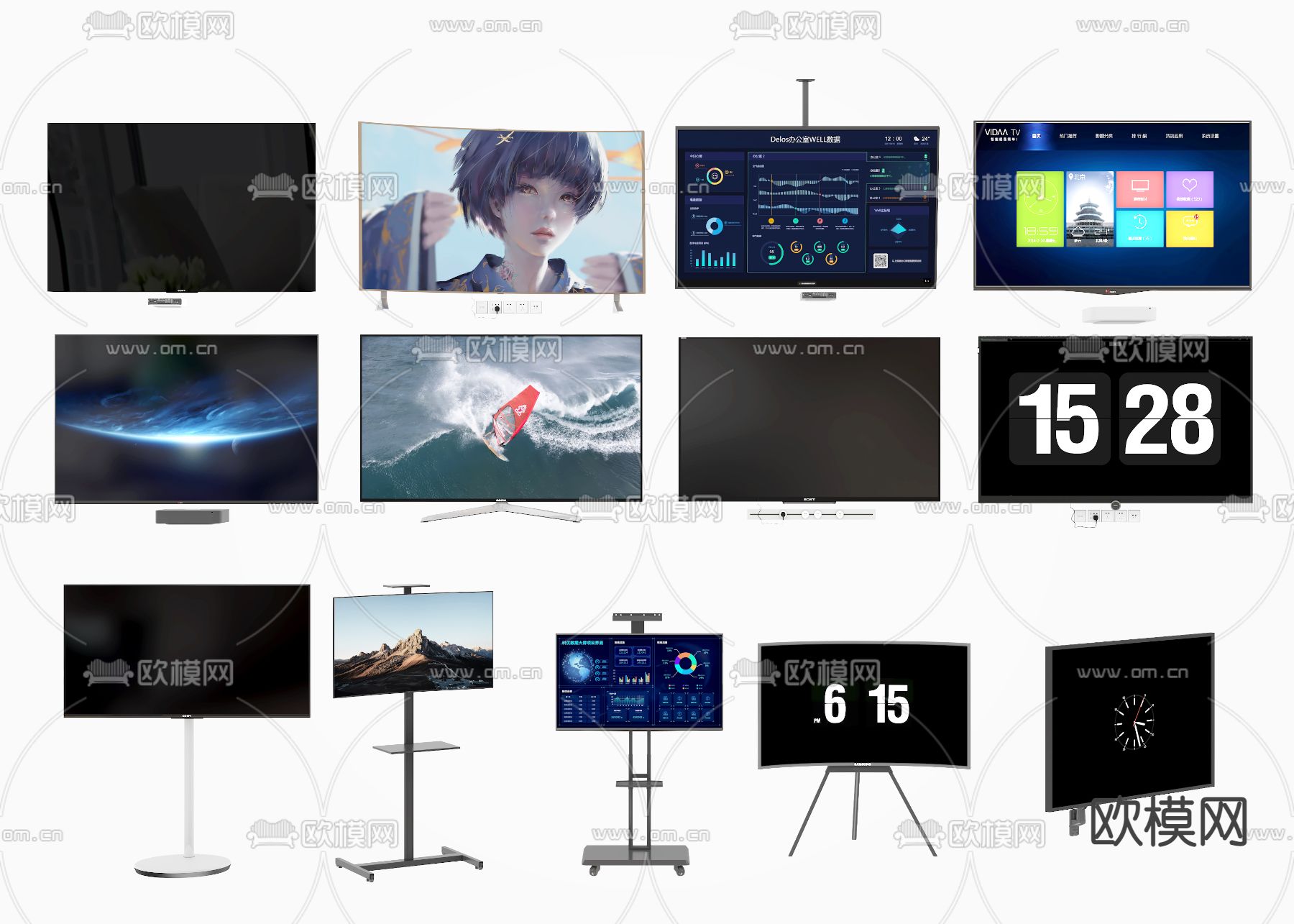 支架电视 液晶电视su模型下载（渲染图1）