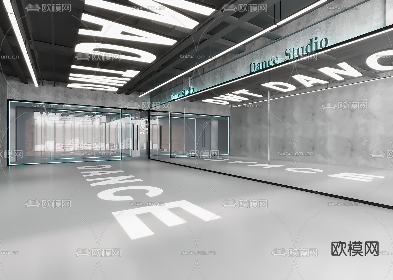 工业风舞蹈教室3d模型下载（渲染图1）