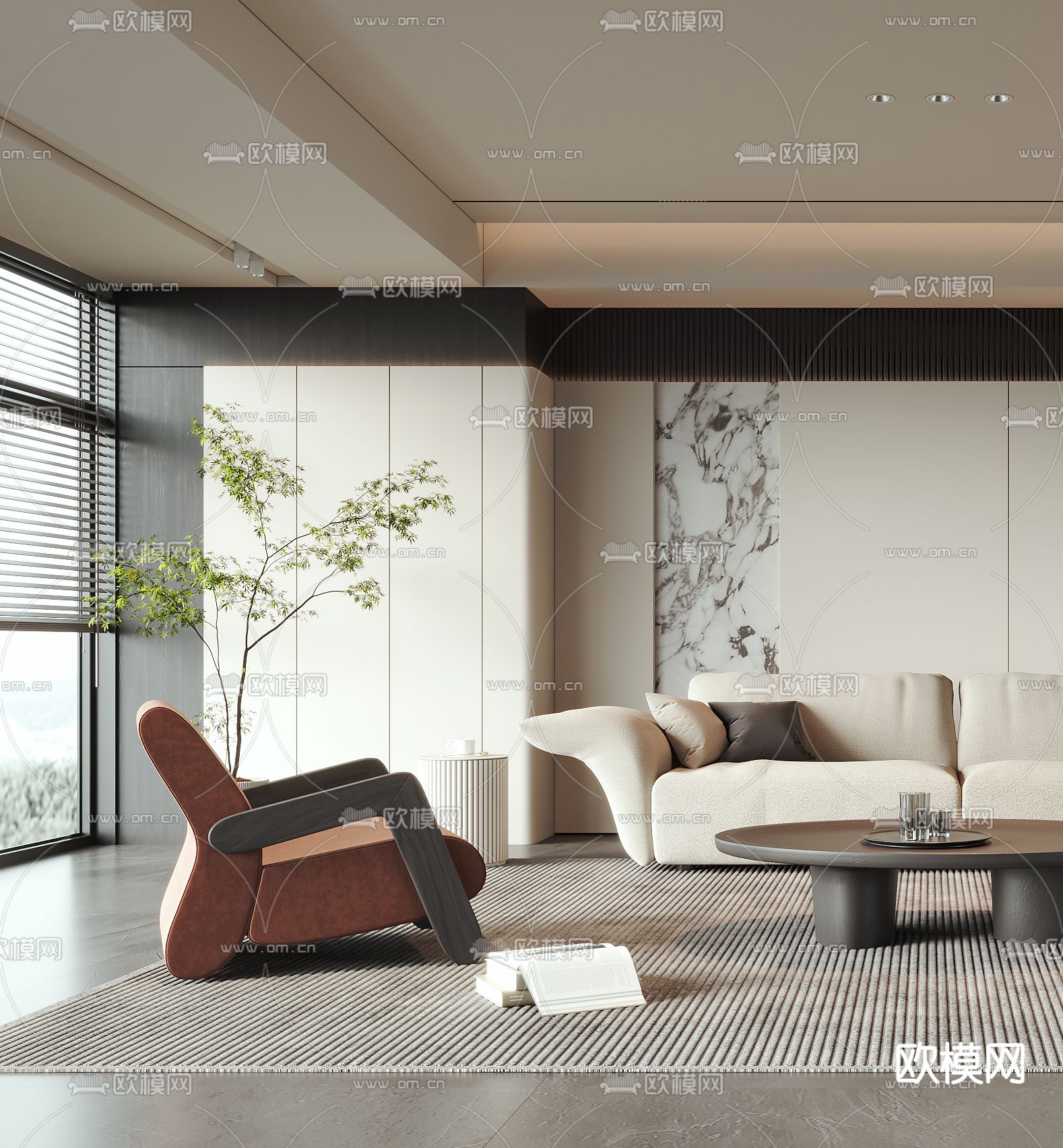 侘寂客厅3d模型下载（渲染图2）