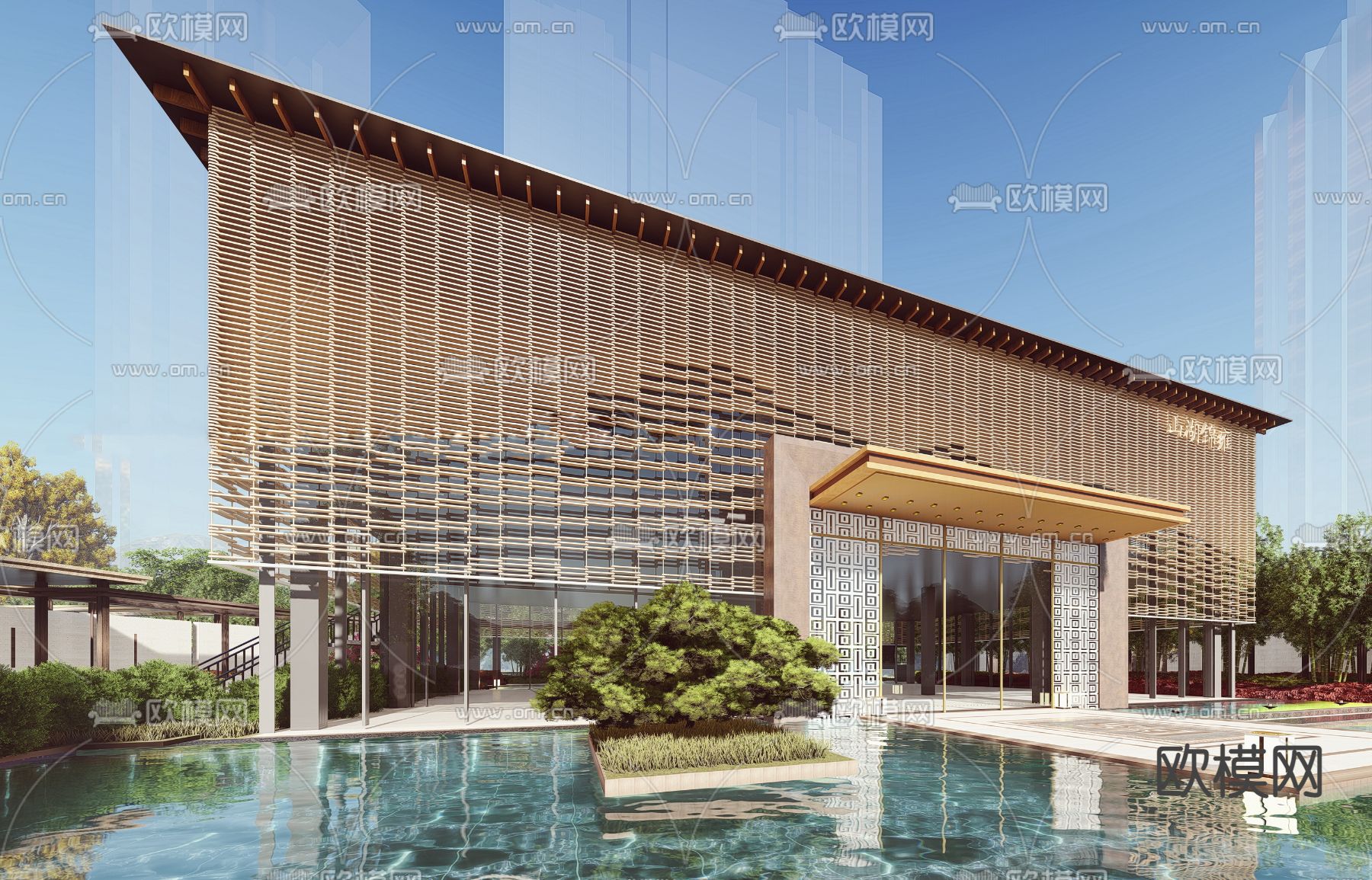 新中式售楼处 示范区su模型下载（渲染图3）