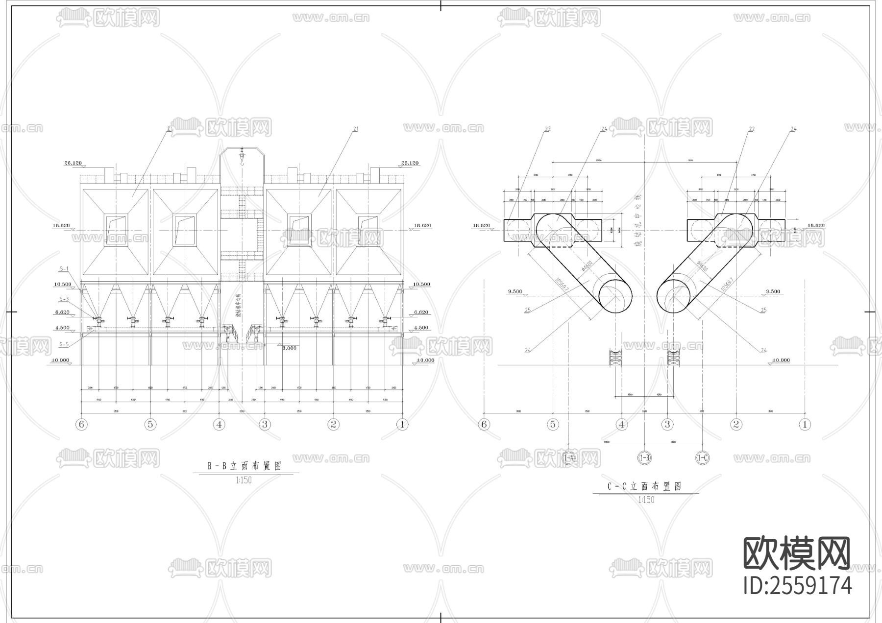 钢铁厂烧结机除尘系统CAD施工图下载（渲染图4）