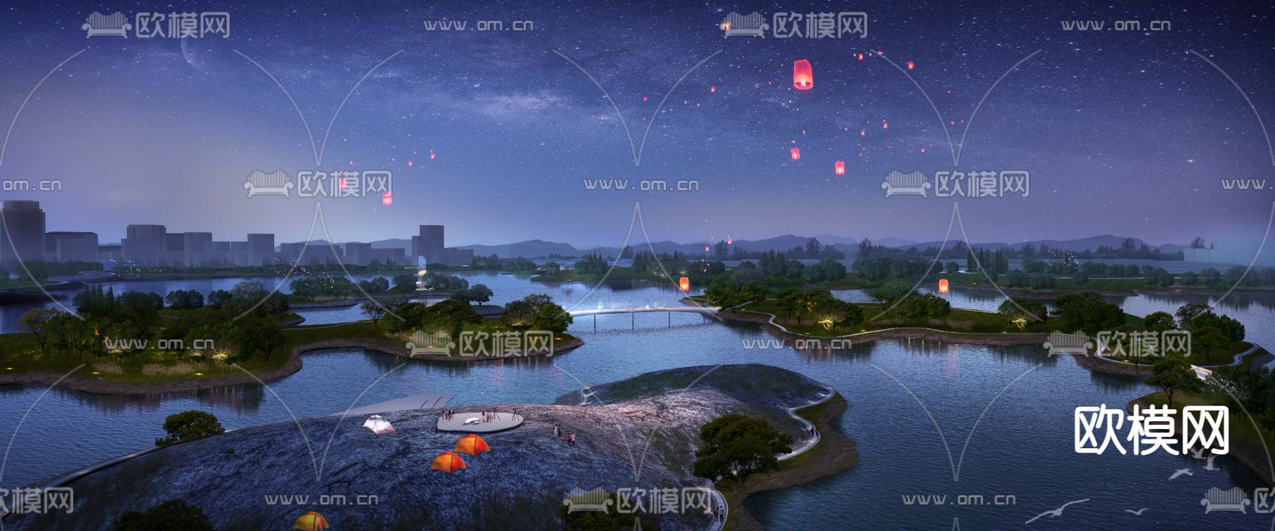 滨海公园夜景psd下载