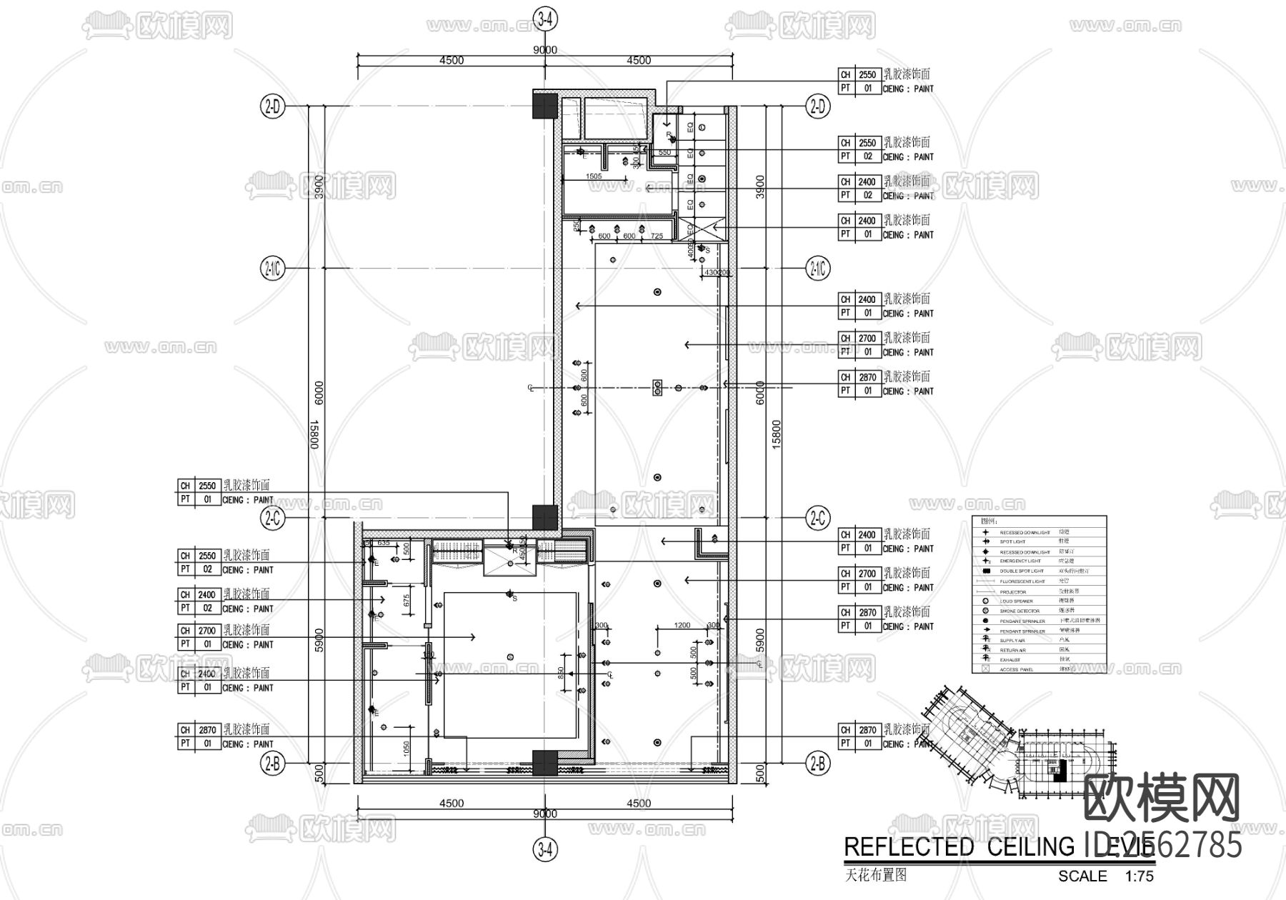 酒店客房cad平面图下载（渲染图2）