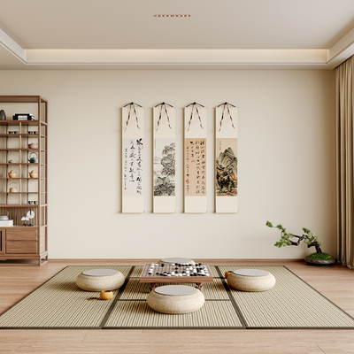  新中式棋牌室 娱乐室su模型 