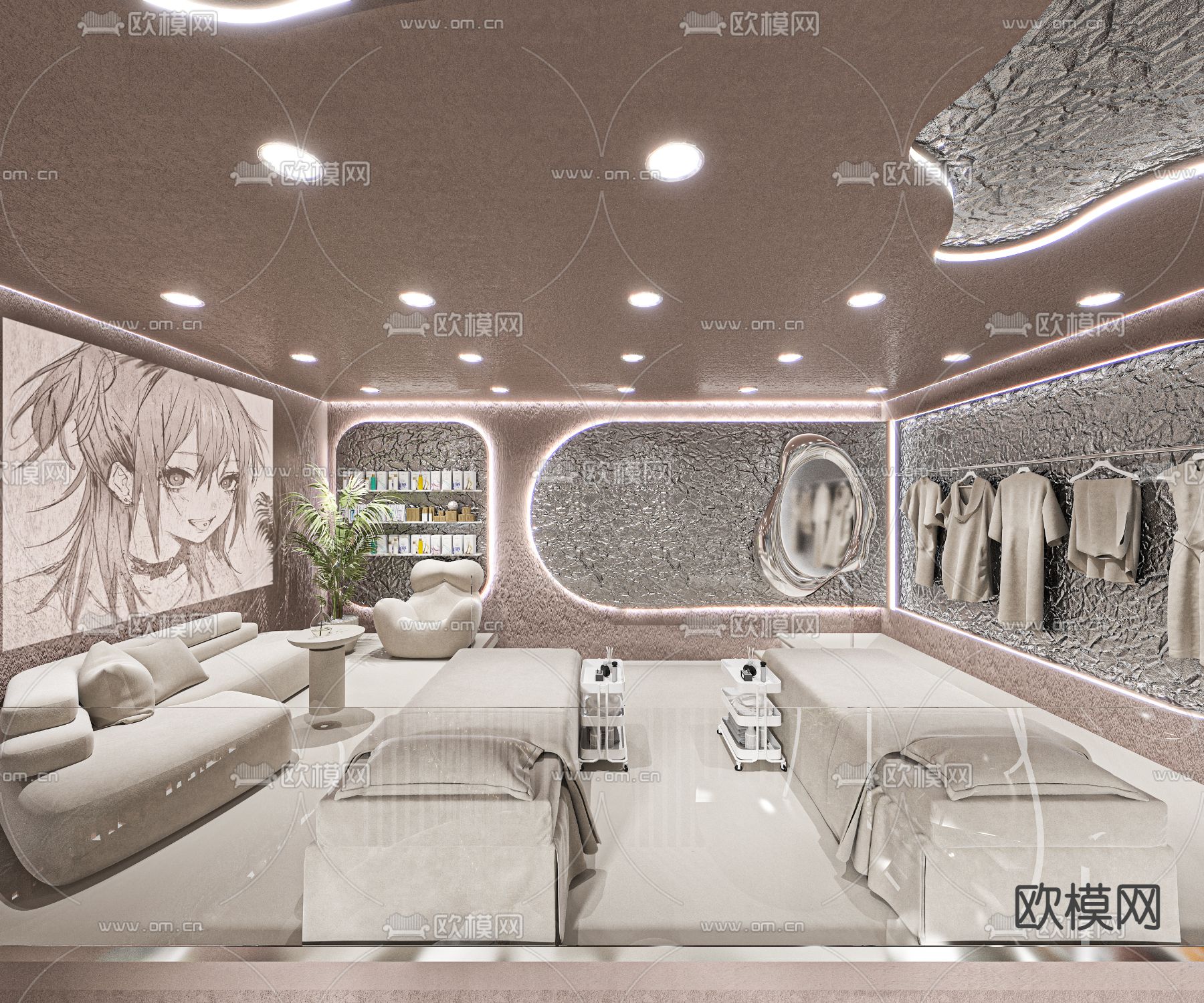 侘寂风美容院 美甲店3d模型