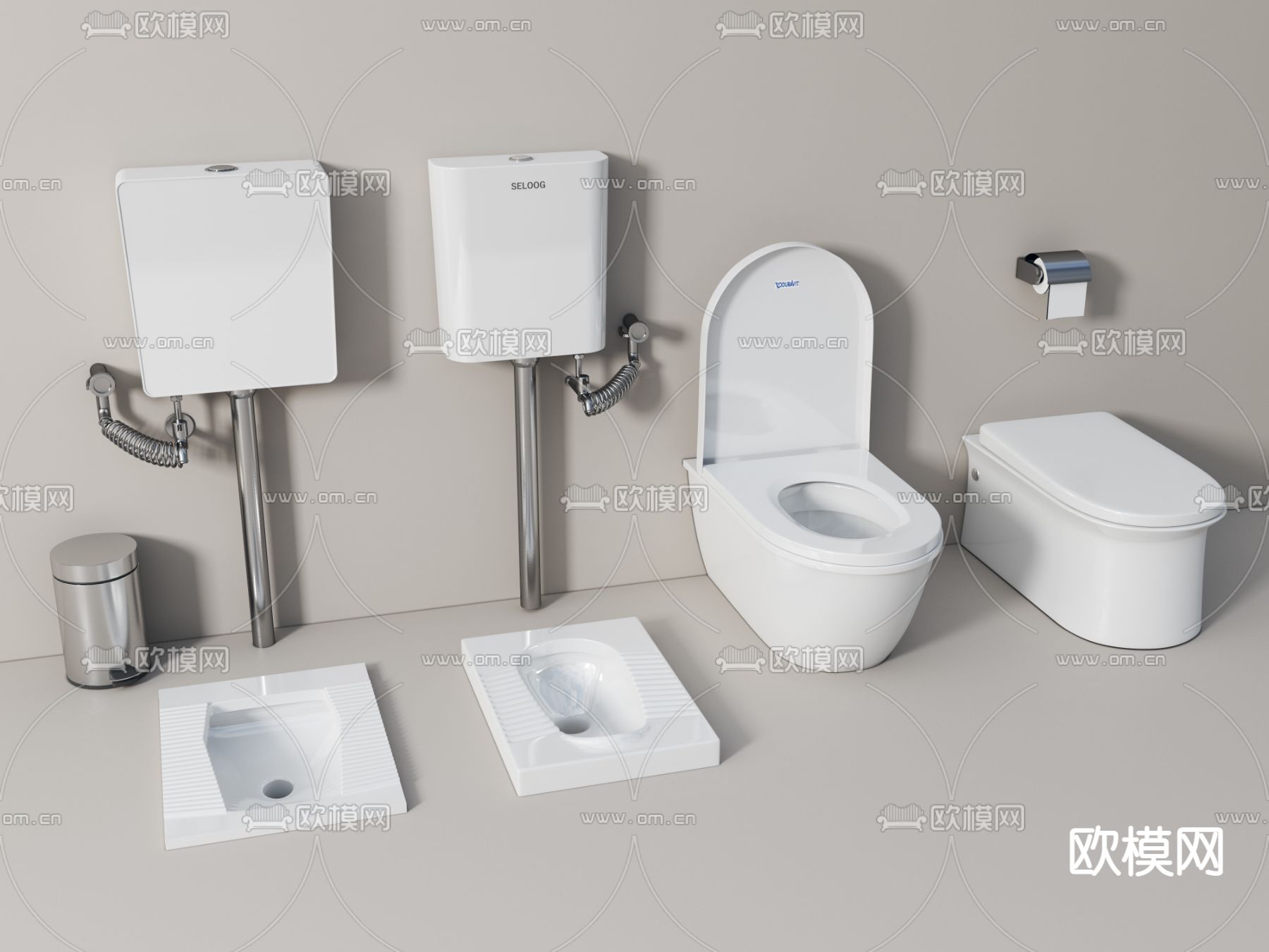 马桶 蹲便器 坐便器 垃圾桶3d模型