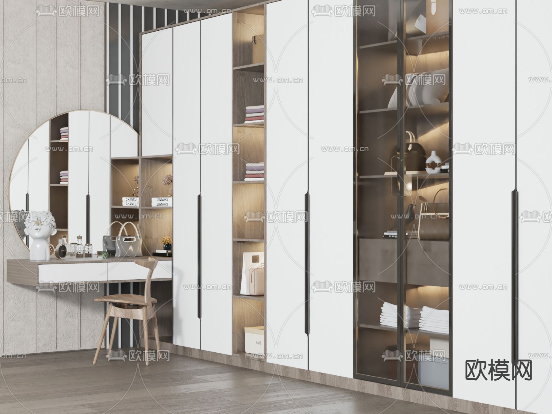 一体式衣柜 衣橱3d模型下载