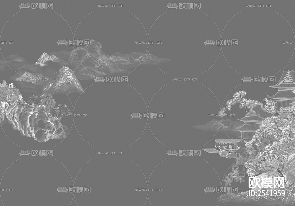 新中式山水墙纸下载（渲染图1）