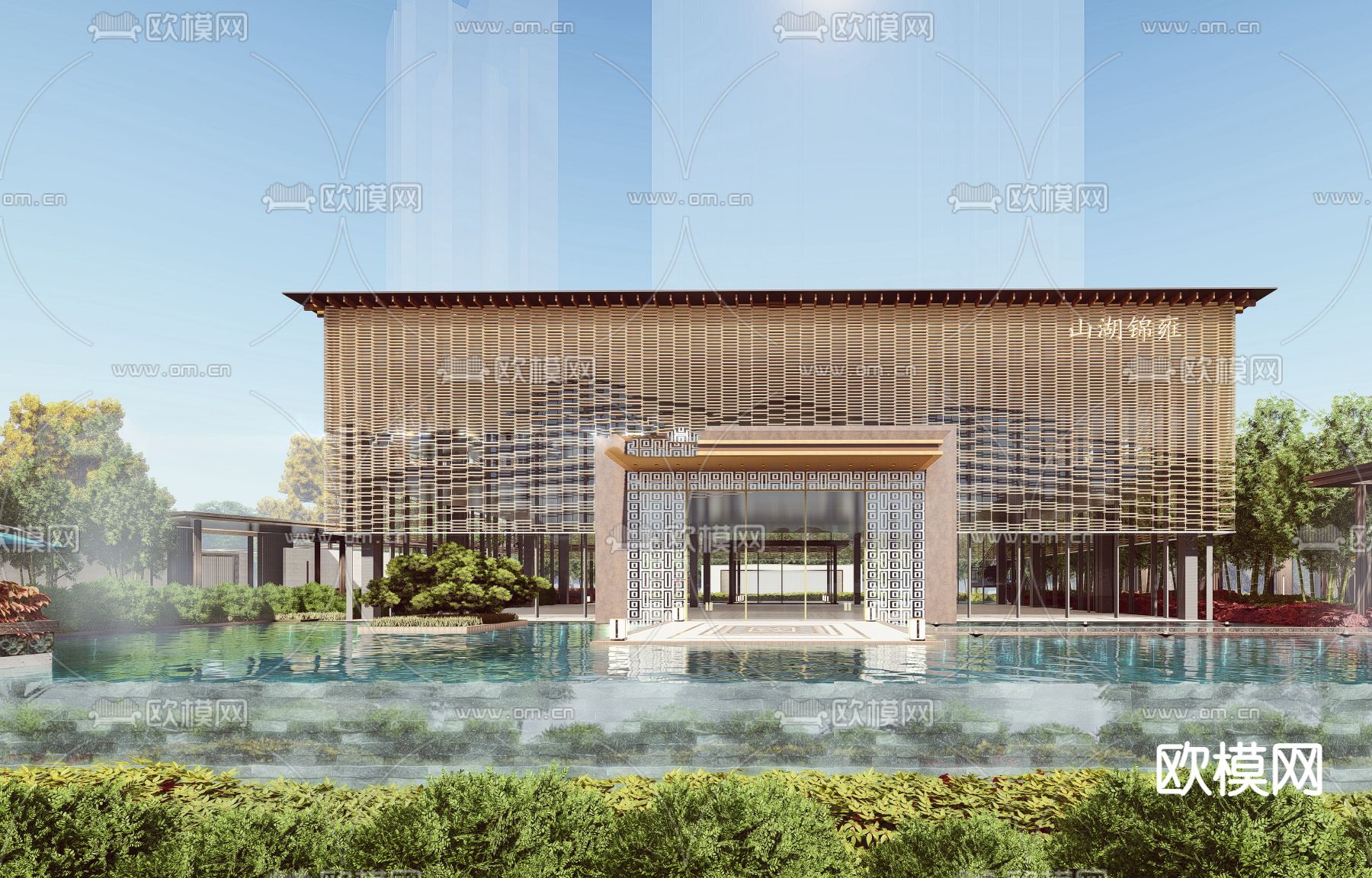 新中式售楼处 示范区su模型下载（渲染图2）