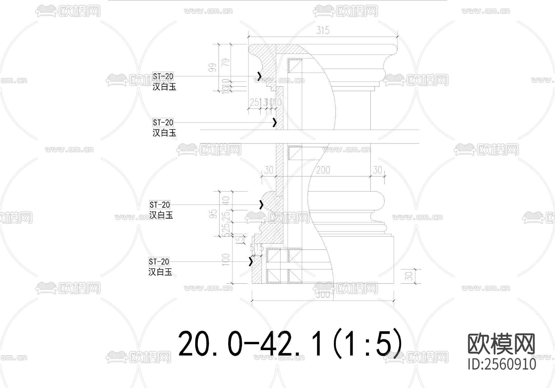 欧式墙柱及节点CAD施工图下载（渲染图5）