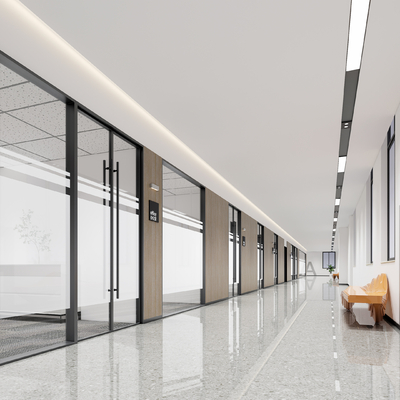  办公室过道 走廊su模型 