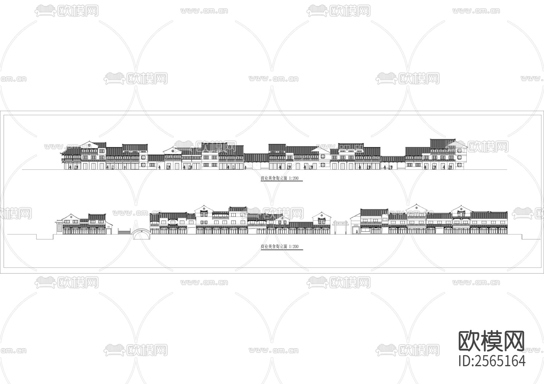 徽派商业立面CAD施工图下载（渲染图1）