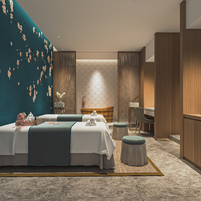  新中式SPA护理房su模型 