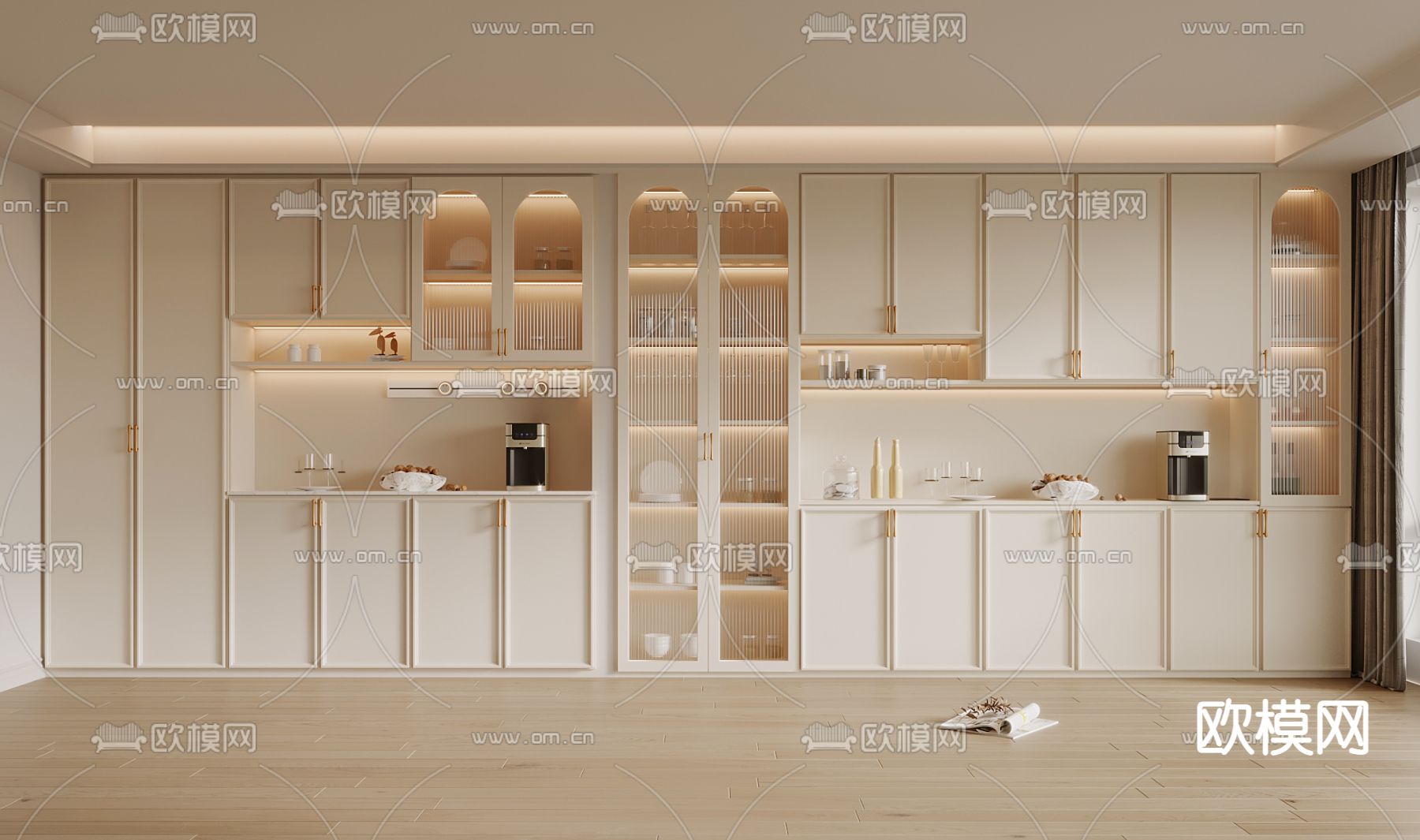 奶油风酒柜3d模型下载