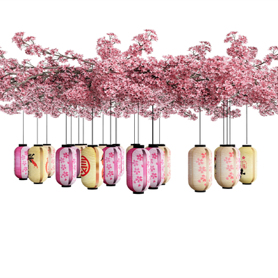  日式 樱花 灯笼 装饰灯su模型 