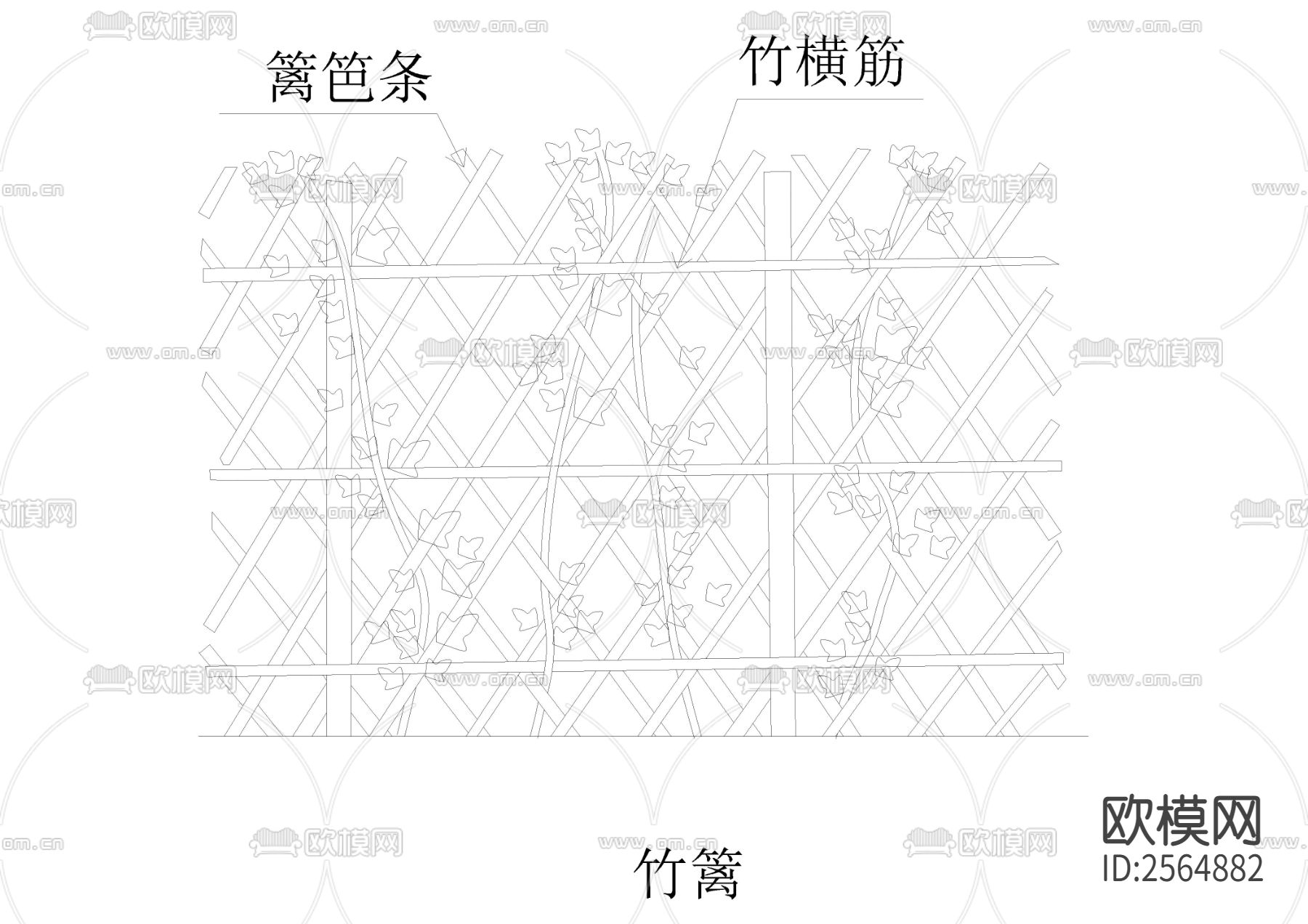 各种竹篱笆CAD施工图下载（渲染图7）