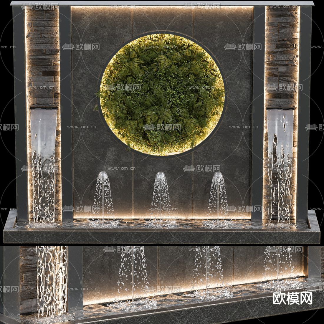 喷泉小品 水池水幕3d模型下载（渲染图3）