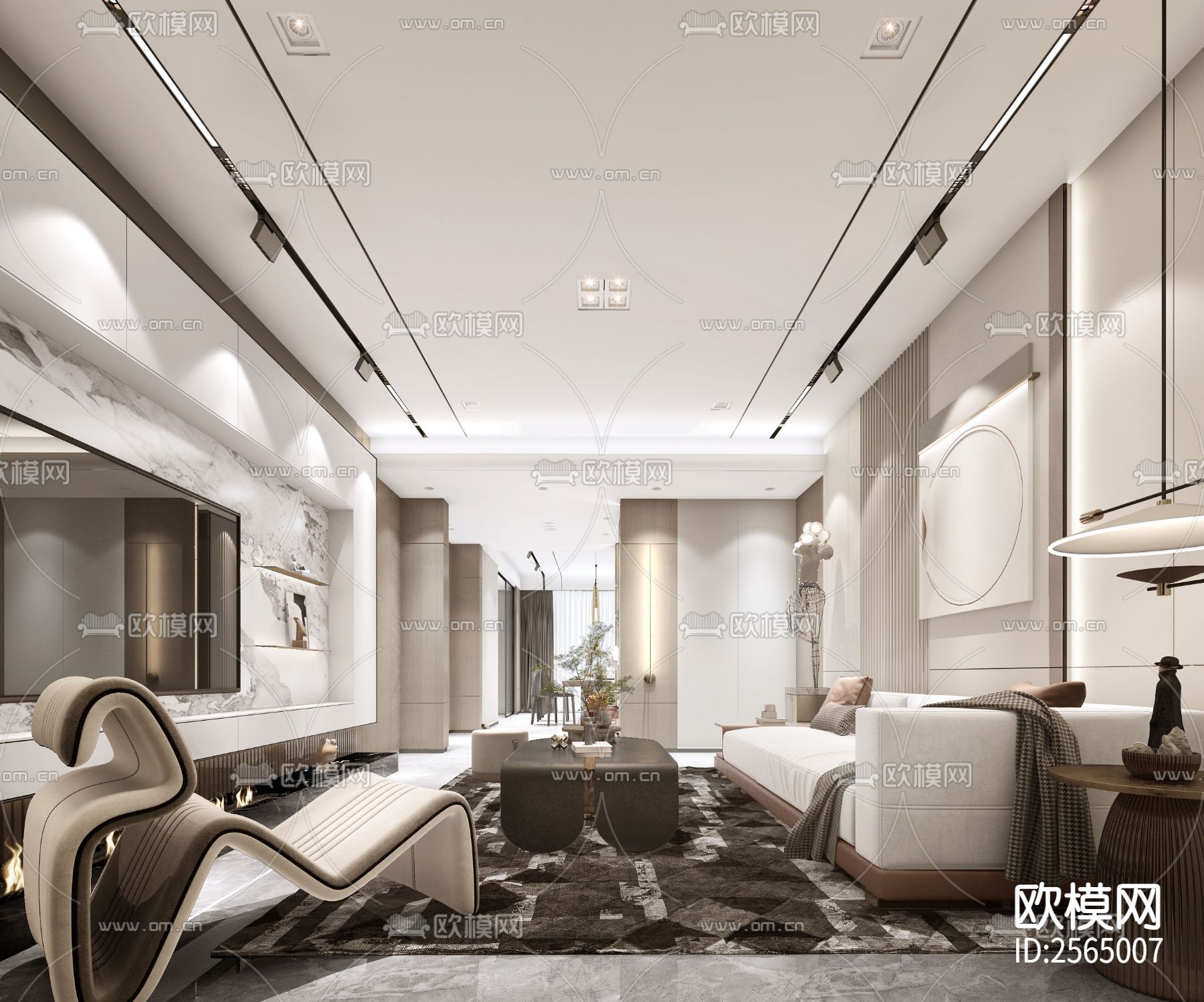 现代豪宅大平层CAD施工图下载（渲染图7）