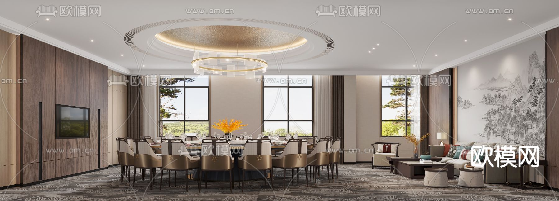 中餐厅包间 包房 包厢3d模型下载_ID14013943_3dmax免费模型-欧模网