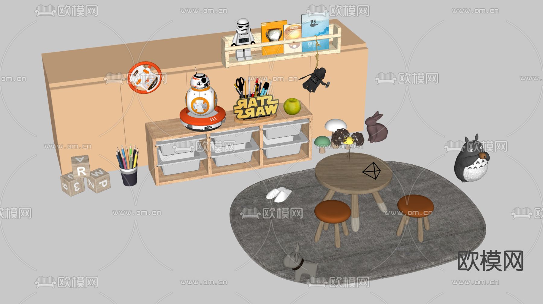 现代儿童桌椅su模型下载（渲染图2）