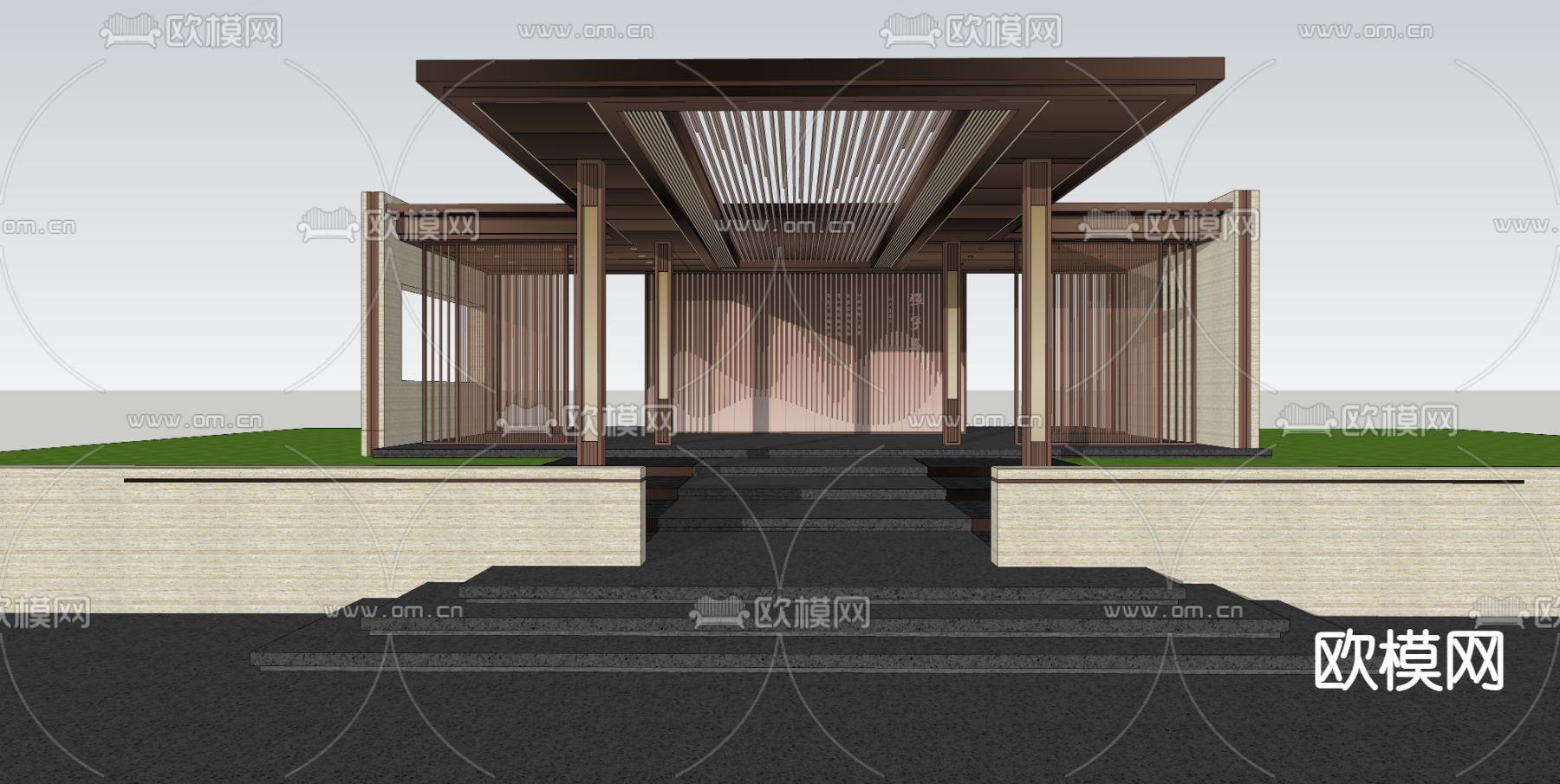 山水格栅廊架su模型下载（渲染图3）