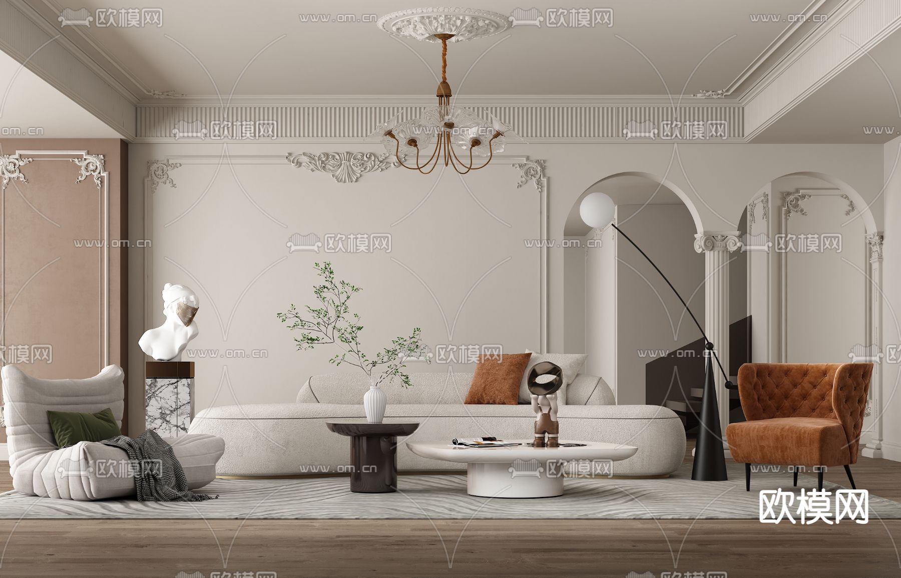 法式组合沙发3d模型下载