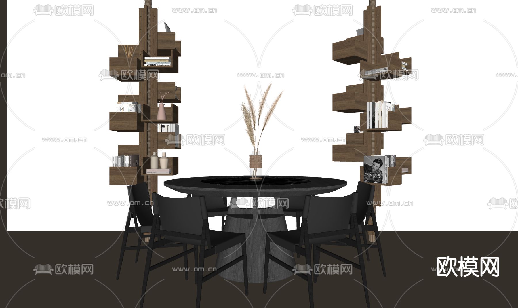 中古风餐桌椅su模型下载（渲染图2）