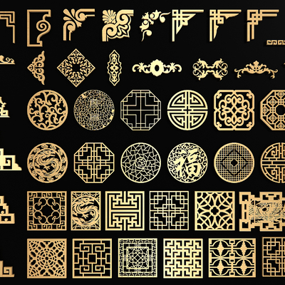  中式窗花 雕花 角花su模型 