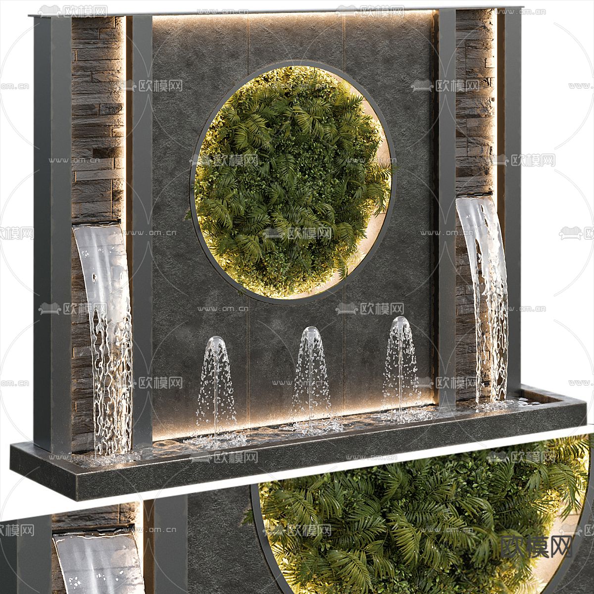 喷泉小品 水池水幕3d模型下载（渲染图1）