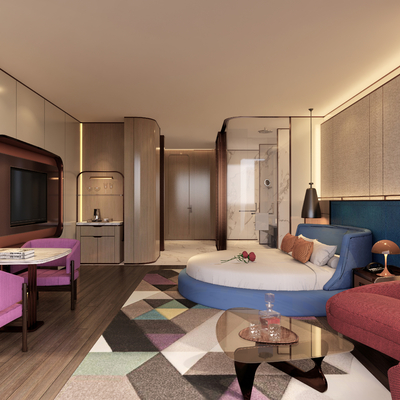  现代酒店客房su模型 