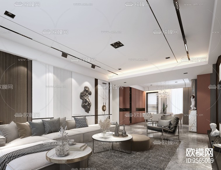 現(xiàn)代豪宅大平層CAD施工圖下載(渲染圖3)