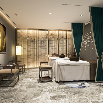  新中式SPA护理房su模型 