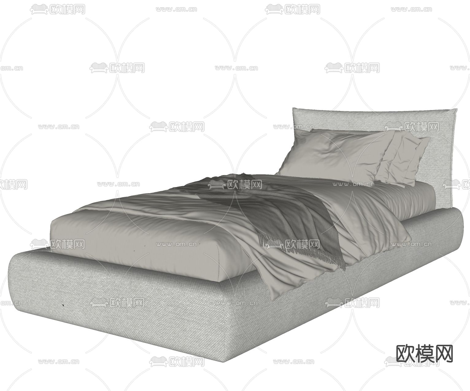 现代单人床su模型下载（渲染图2）