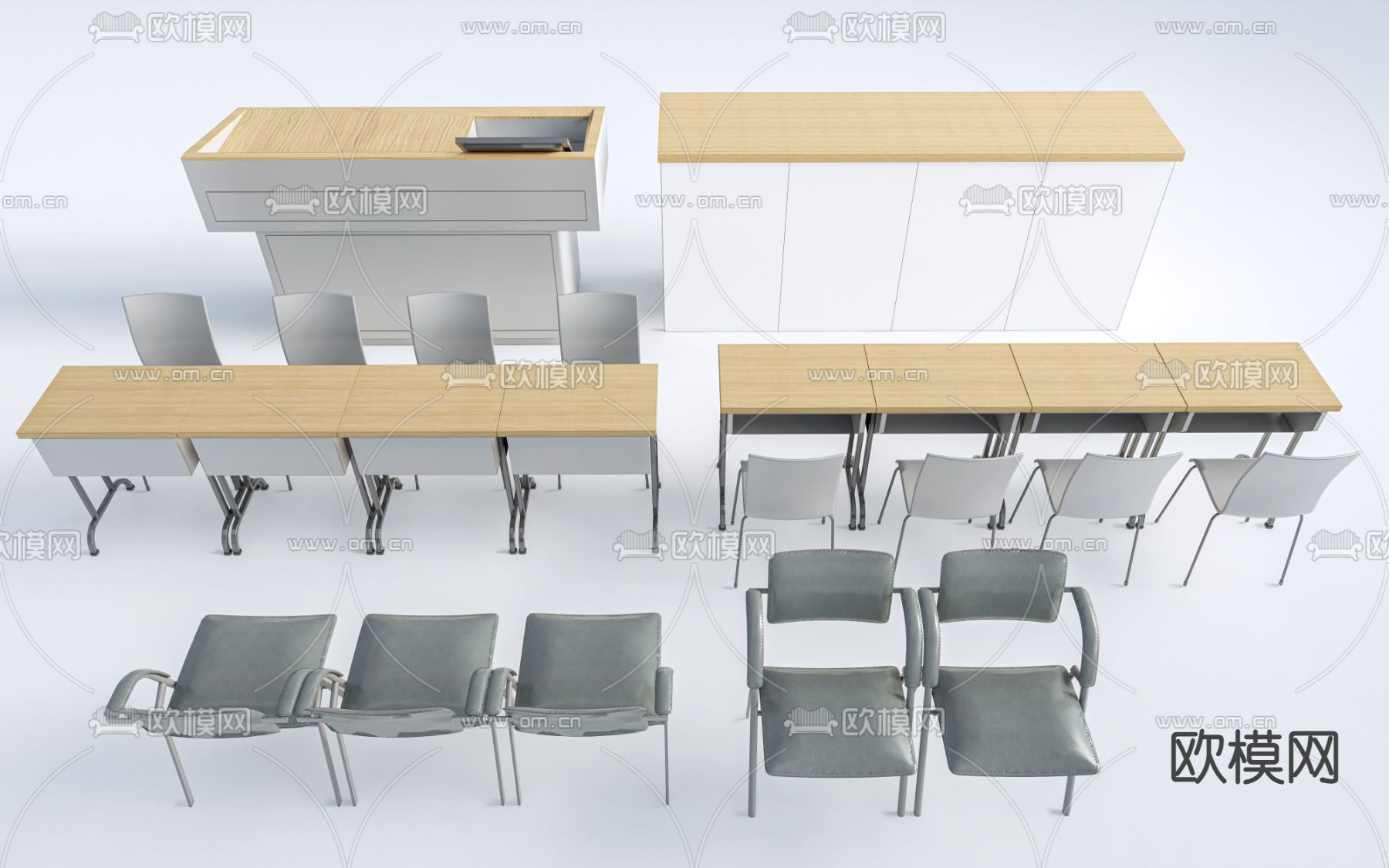 现代课桌椅 书桌椅su模型下载（渲染图1）