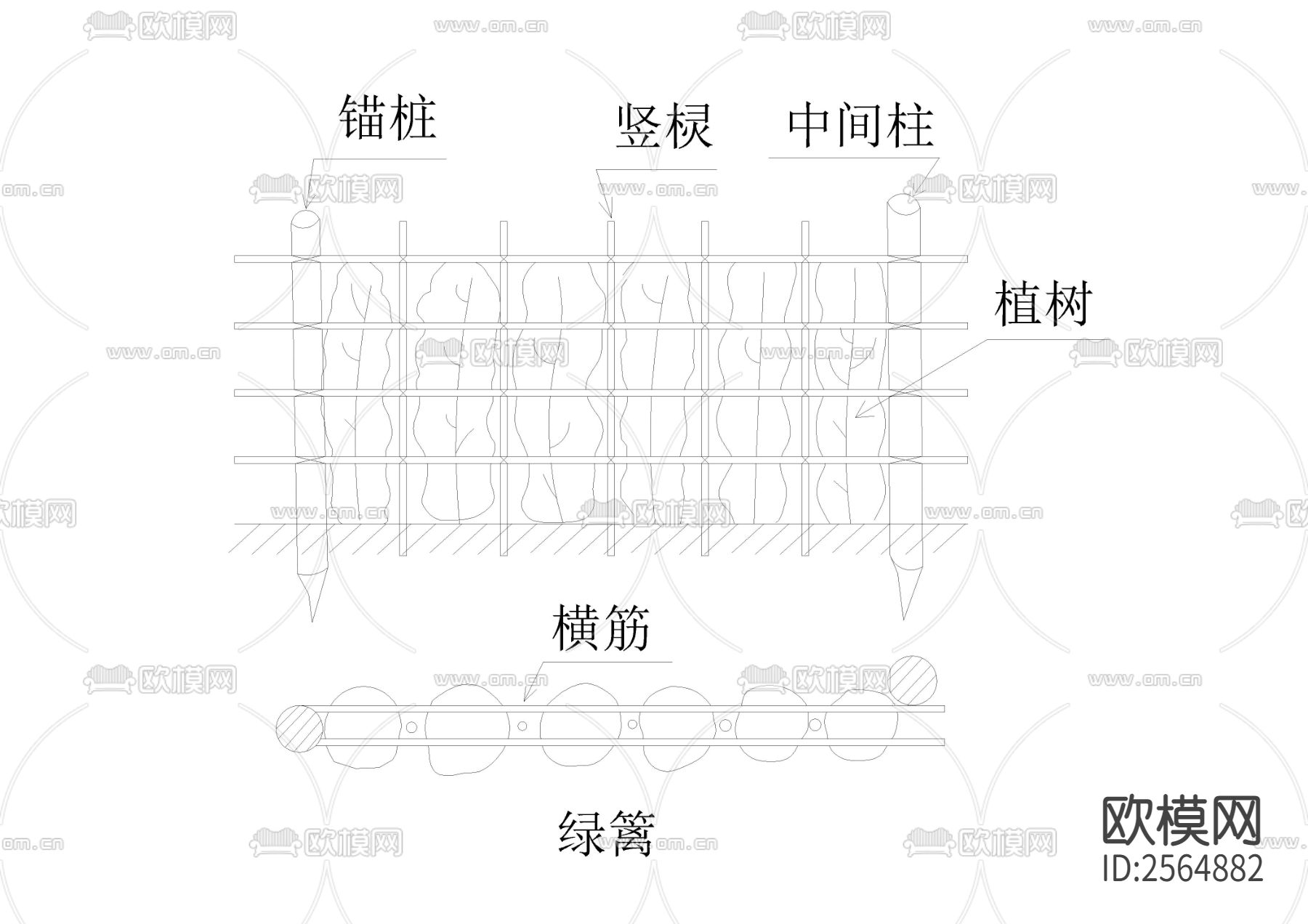 各种竹篱笆CAD施工图下载（渲染图2）