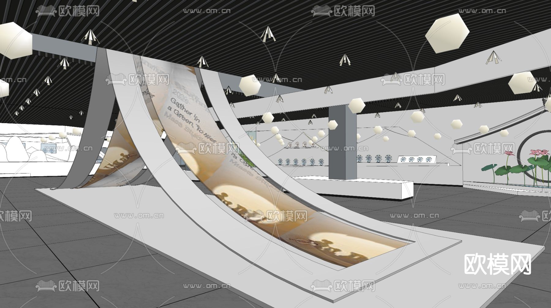 新中式展厅su模型下载（渲染图2）