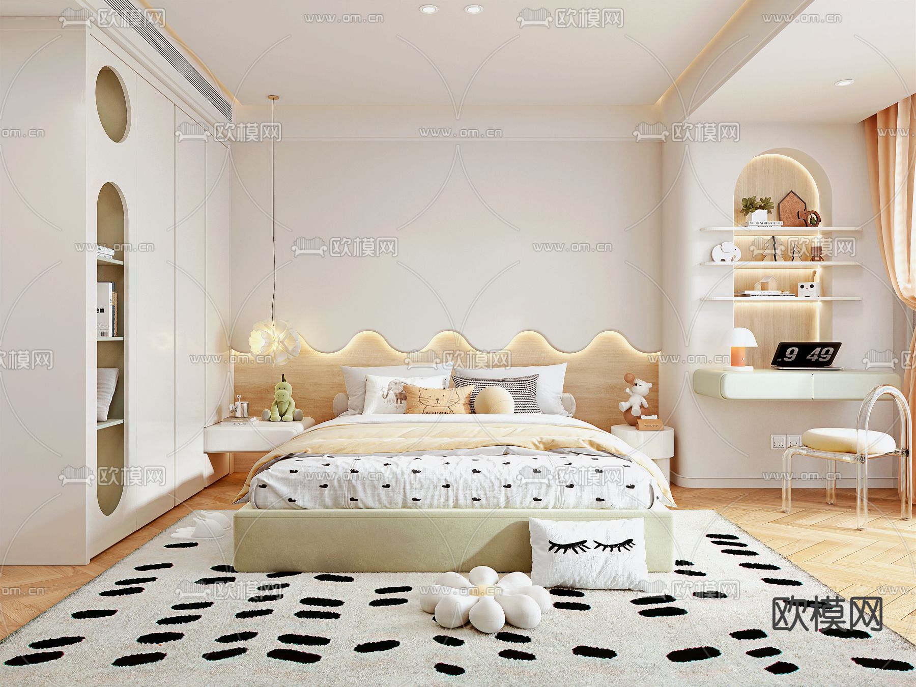 奶油风儿童房 卧室 女孩房3d模型下载