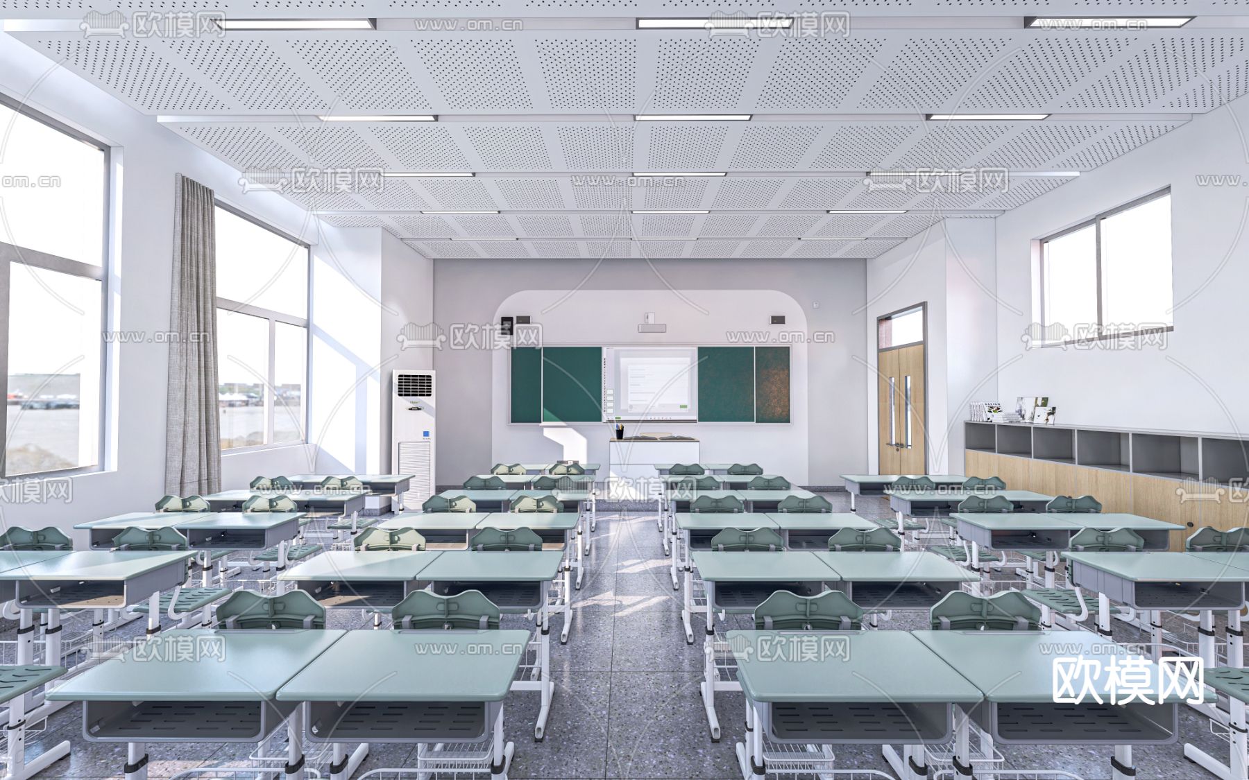 现代教室su模型下载（渲染图1）